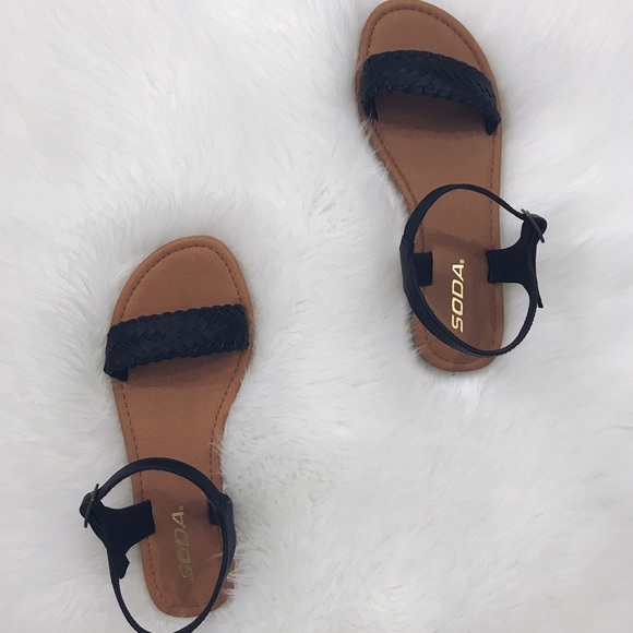 🆕 Black Braided Flat Ankle Strap Sandals - Picture 4 of 6